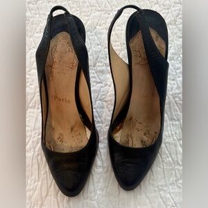 Authentic CHRISTIAN LOUBOUTIN O My Sling Slingback Pumps Size 36 Black Leather